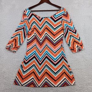 So Style Dress Mini Women L Multicolor Chevron Geometric Zip Back DG1826